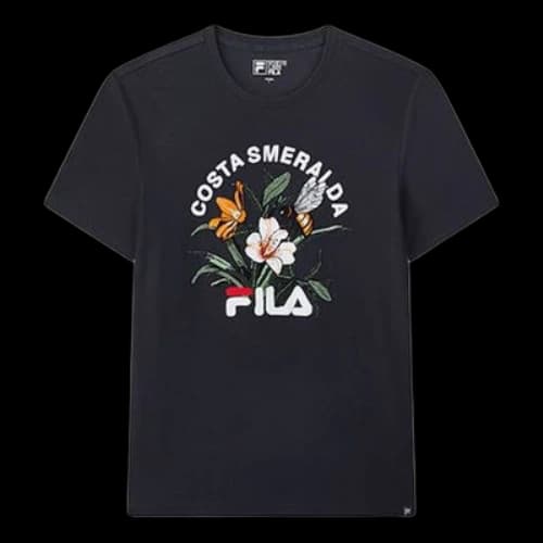 FILA Flowers Alphabet Printing Sports Short Sleeve Navy Blue
