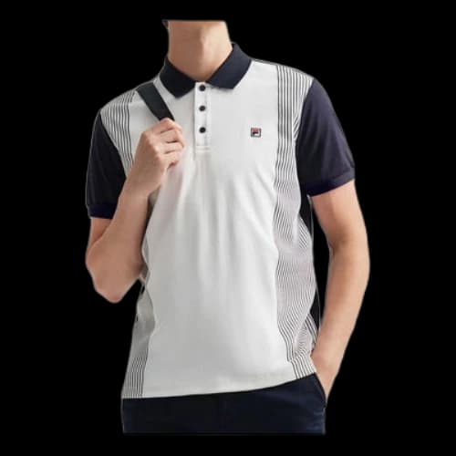 FILA Stripe Splicing Short Sleeve Polo Shirt Blue