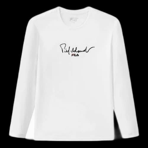 FILA Logo Embroidered Loose Round Neck Long Sleeves White