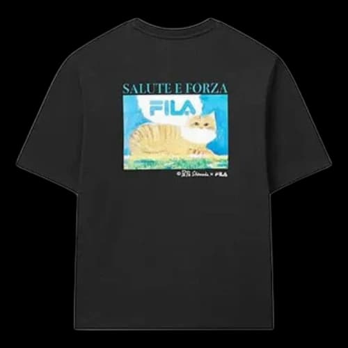 FILA x Pepe Shimada Crossover Cat Cartoon Printing Round Neck Short Sleeve Black