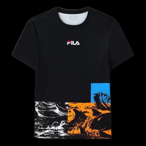 FILA Contrasting Colors Printing Pattern Sports Round Neck Short Sleeve Navy Blue