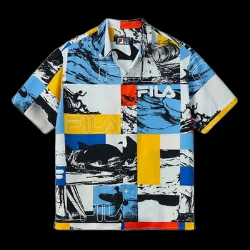 FILA Alphabet Logo Pattern lapel Short Sleeve Shirt Blue