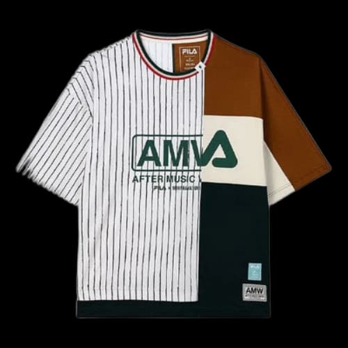 FILA x MIHARA YASUHIRO/ Crossover Stripe Splicing Contrasting Colors Round Neck Loose Short Sleeve Colorblock