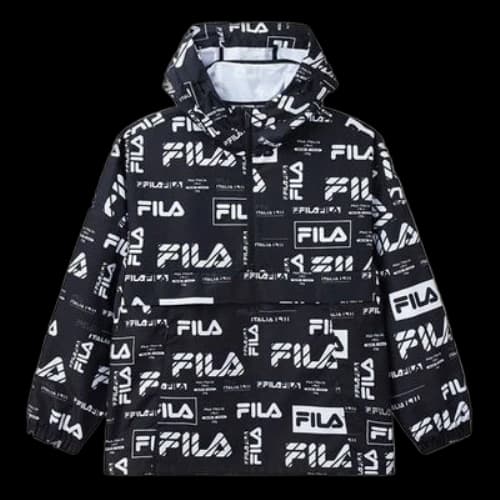 FILA Logo Full Print hooded Loose Jacket Black