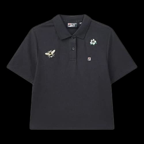 FILA Bee Flower Embroidered Short Sleeve Polo Shirt Blue (Women's)