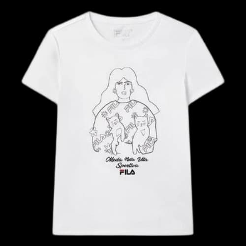 FILA Casual Illustration Cotton Short Sleeve White T-Shirt (Women's)