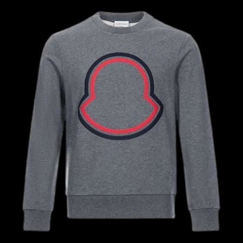 Moncler Large Logo Embroidered Cotton Crewneck Long Sleeve Sweatshirt For Men Grey