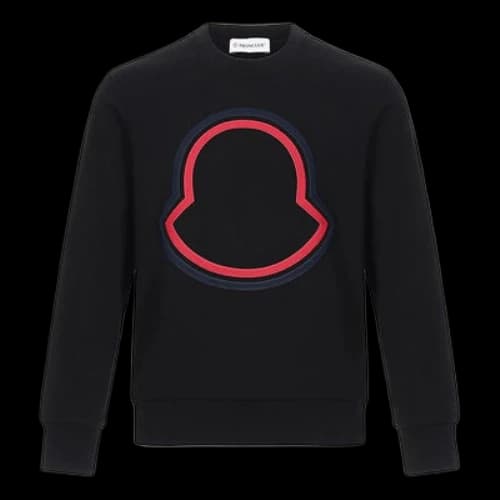 Moncler Logo Embroidered Cotton Crewneck Long Sleeve Sweatshirt For Men Black