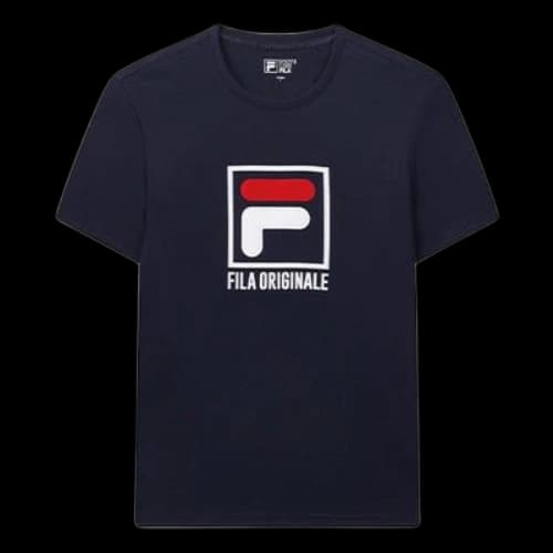 FILA Alphabet Logo Printing Cotton Sports Short Sleeve Navy Blue