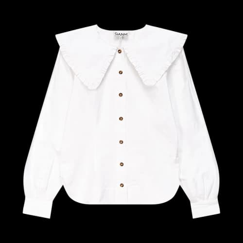 GANNI Cotton Poplin Long-Sleeve 'White'