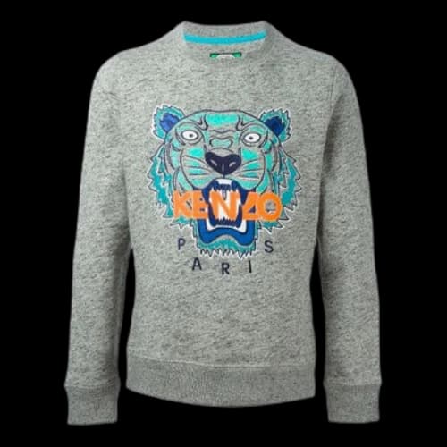 KENZO Embroidered Pattern Round Neck Long Sleeves Gray