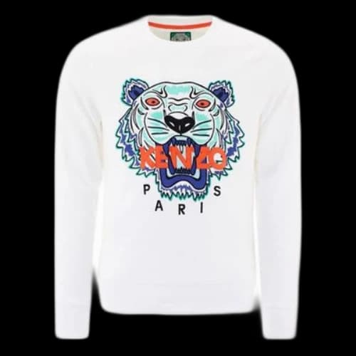 KENZO Tiger Head Logo Round Collar Long Sleeve Male White
