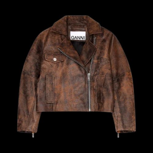 GANNI Washed Leather Short Jacket 'Cognac'