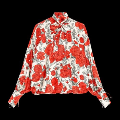 GANNI Silk Stretch Satin Oversized Blouse 'Sand'