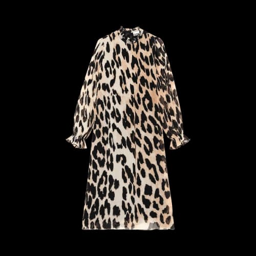 GANNI Pleated Georgette Dress 'Leopard'