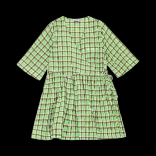 GANNI Seersucker Check Dress 'Gray'