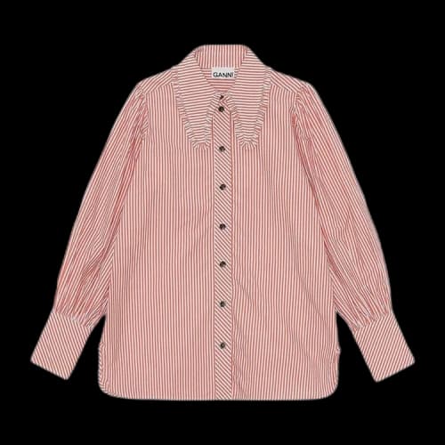 GANNI Stripe Cotton Long Collar Puff-Sleeve Shirt 'Orangedotcom'