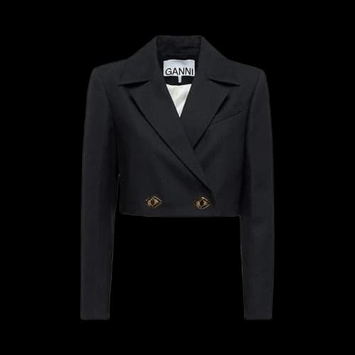 GANNI Double-Breasted Cropped Blazer 'Black'