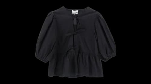 Ganni Cotton Poplin Blouse Top Black
