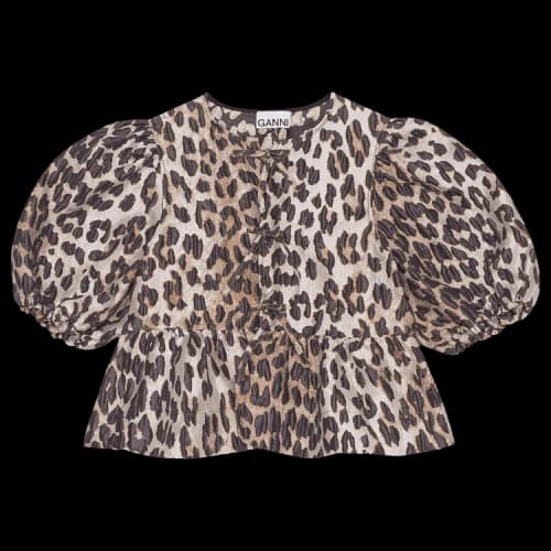 GANNI 3D Jacquard Peplum Blouse 'Leopard'