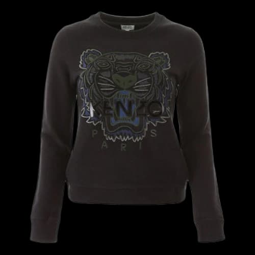 KENZO Cotton Tiger Head Printing Long Sleeves Pullover Hoodie Black (Women's)