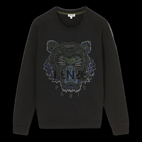 KENZO Cotton Embroidered Tiger Head Round Neck Long Sleeves Black