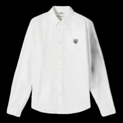 KENZO SS21 Embroidered Small Tiger Head Casual Slim Fit Long Sleeves Cardigan White Shirt