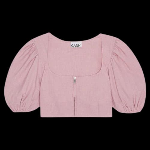 GANNI Drapey Melange Cropped Zipper Blouse 'Pink'
