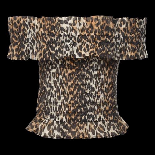 GANNI Sheer Voile Cropped Off Shoulder Smock Top 'Almond'