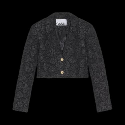 GANNI Stretch Jacquard Cropped Blazer 'Black'