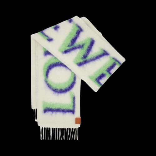 Loewe Printed Wool Blend Scarf 'White/Green'