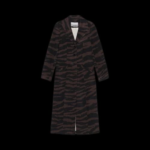 GANNI Wool Jacquard Fitted Coat 'Black'