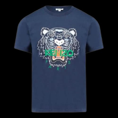 KENZO Tiger Head Printing Round Neck Short Sleeve Navy Blue