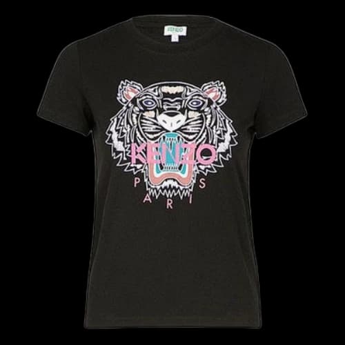 KENZO SS21 Tiger Head Embroidered Printing Casual Short Sleeve Black