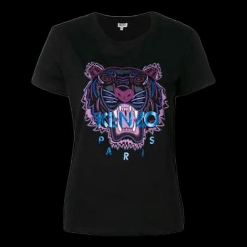 KENZO Printing Black Purple Blue Round Neck Short Sleeve Black