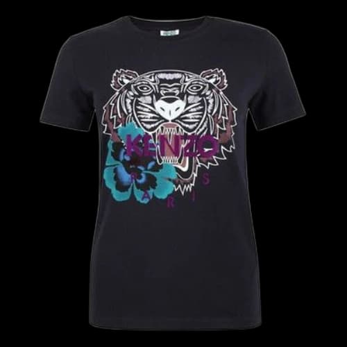 KENZO Multi-Color Printing Tiger Head Purple Alphabet Short Sleeve Navy Blue