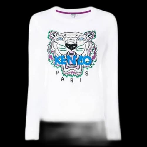KENZO Tiger Head Embroidered Cotton Pullover Hoodie White (Women's)