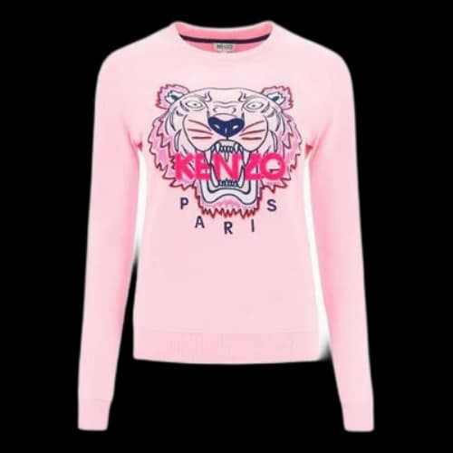 KENZO Alphabet Tiger Head Embroidered Pullover Long Sleeves Hoodie Pink (Women's)