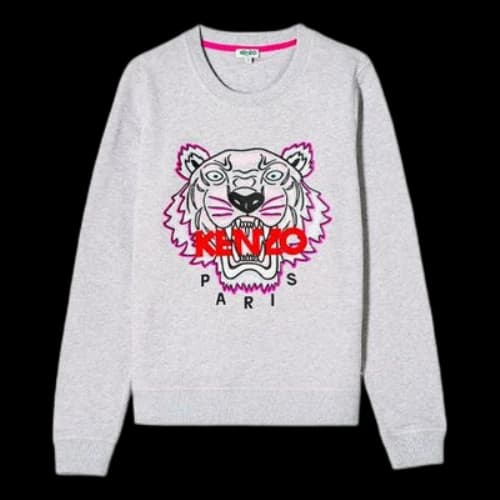 KENZO SS21 Tiger Head Embroidery Round-Neck Swea Grey (Women's)