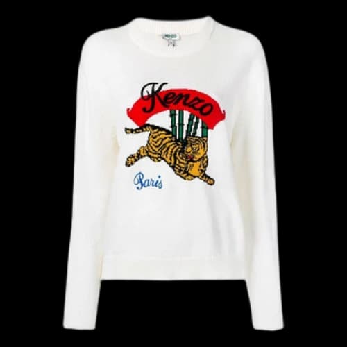 KENZO Tiger Pattern Long Sleeves Sports Hoodie White (Women's)