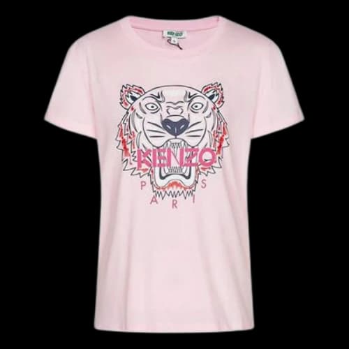 KENZO Tiger Head Printing Pattern Round Neck Short Sleeve Pink