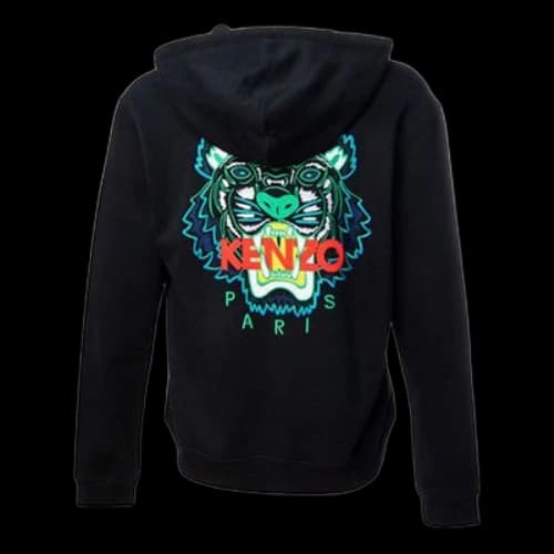 KENZO Embroidered Hooded Zipper Black