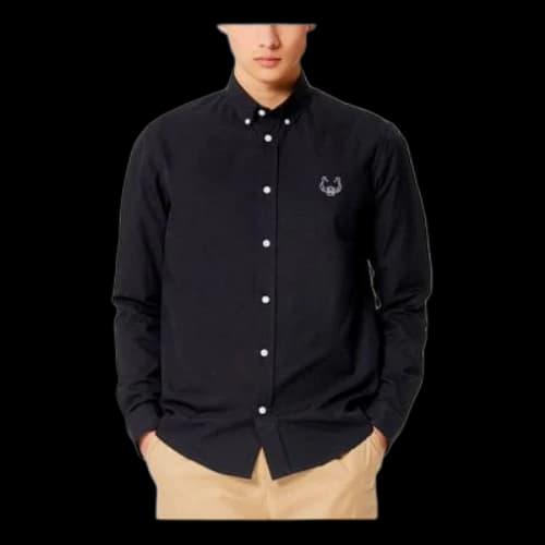 KENZO Embroidered Small Tiger Head Lapel Casual Long Sleeves Black Shirt