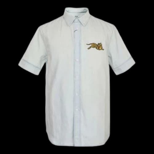 KENZO Embroidered Pattern Short Sleeve Denim Casual Shirt Light Blue