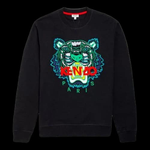 KENZO Tiger Head Logo Letter Embroidery Round Collar Male Black