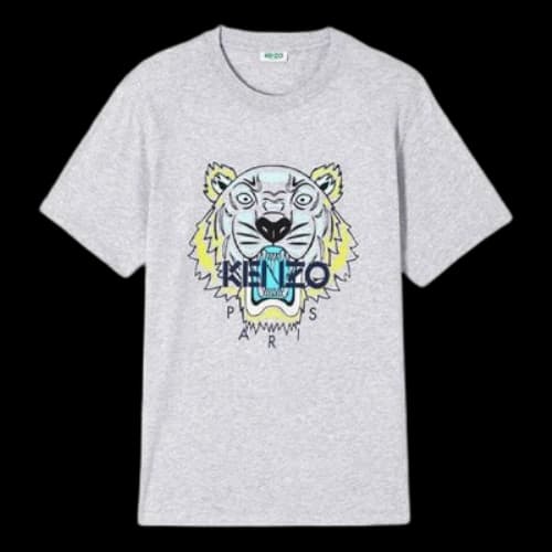 KENZO Alphabet Tiger Head Pattern Printing Round Neck Short Sleeve light grey