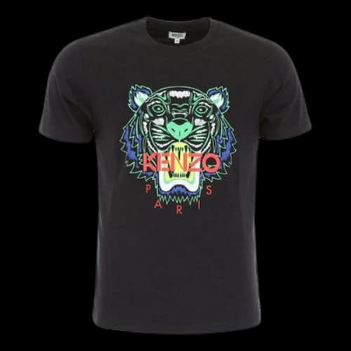 KENZO Tiger Head Printing Pattern Round Neck Short Sleeve Black