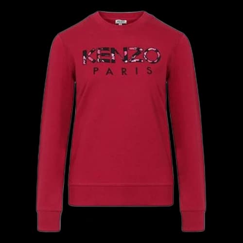 KENZO Logo Pattern Round Neck Long Sleeves CHERRY Red Hoodie (Women's)