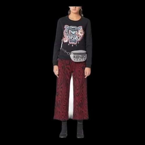 KENZO Multi-Color Embroidered Tiger Head Round Neck Long Sleeves Black