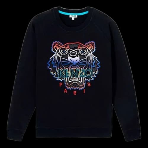 KENZO Tiger Head Embroidered Pure Cotton Casual Long Sleeves Black Hoodie (Women's)
